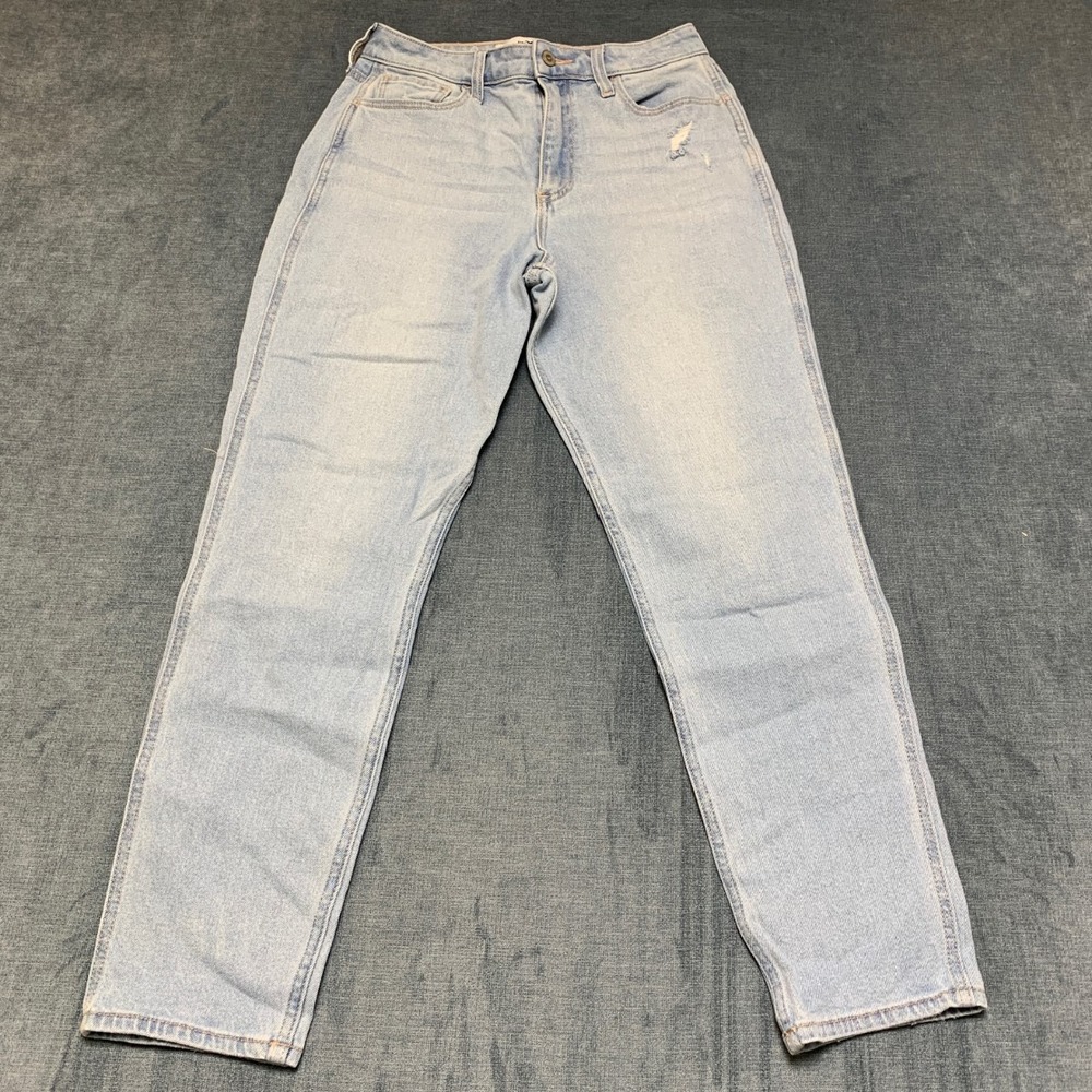 Hollister Mom Jeans Womens 7L 28x29 Blue Distressed Curvy High Rise Straight Leg